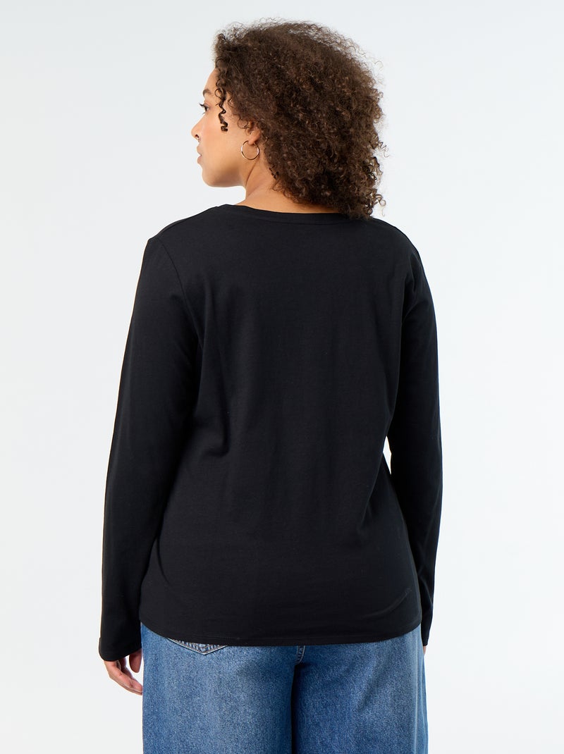 T-shirt de manga comprida com gola redonda Preto - Kiabi