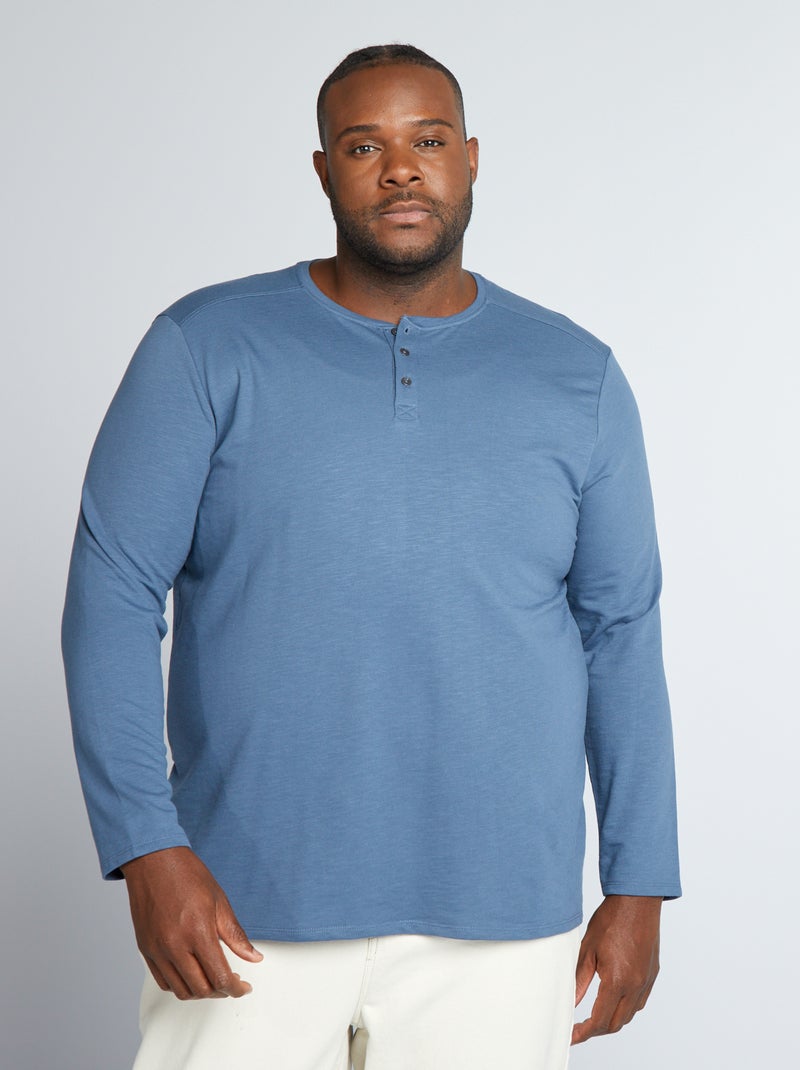 T-shirt de manga comprida com gola tunisina AZUL - Kiabi