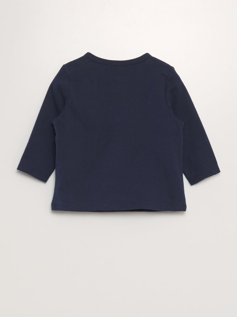 T-shirt de manga comprida com gola tunisina AZUL - Kiabi