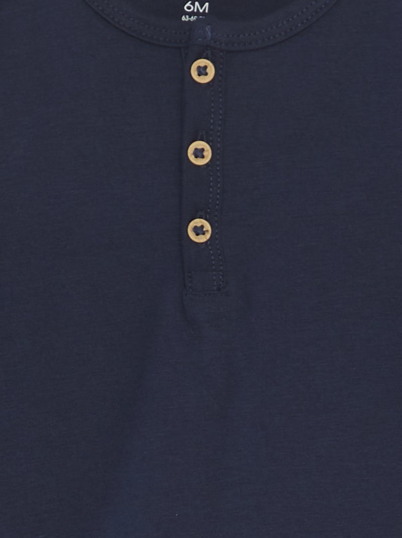 T-shirt de manga comprida com gola tunisina AZUL - Kiabi