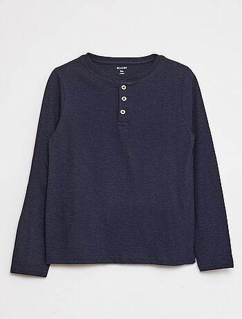 T-shirt de manga comprida com gola tunisina