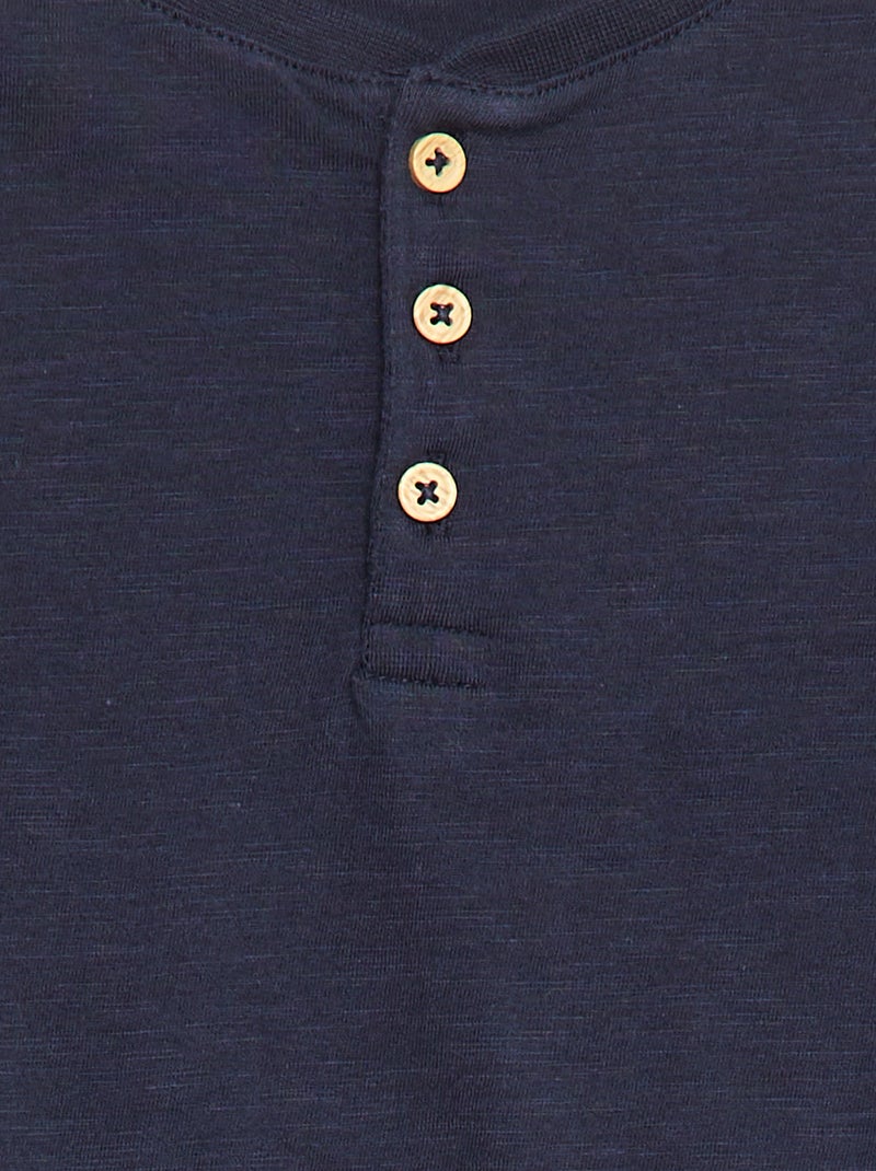 T-shirt de manga comprida com gola tunisina Azul - Kiabi
