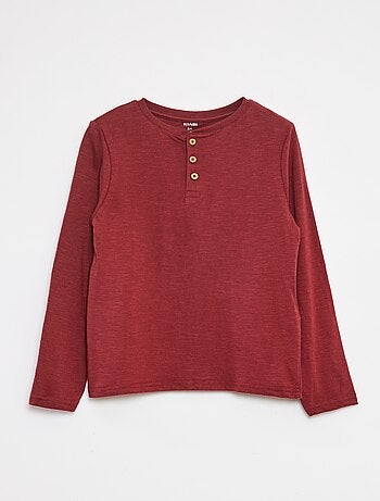 T-shirt de manga comprida com gola tunisina