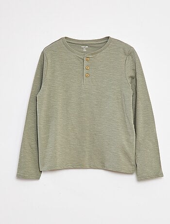 T-shirt de manga comprida com gola tunisina