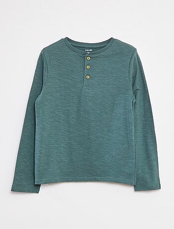 T-shirt de manga comprida com gola tunisina