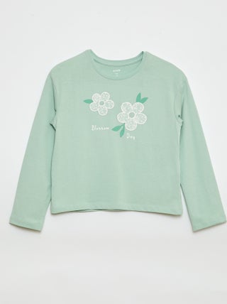 T-shirt de manga comprida com lantejoulas