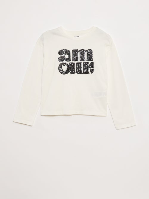 T-shirt de manga comprida com lantejoulas - Kiabi