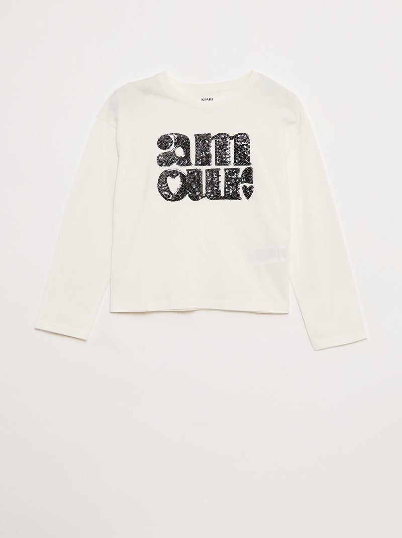 T-shirt de manga comprida com lantejoulas Branco - Kiabi