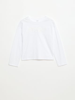 T-shirt de manga comprida com lantejoulas