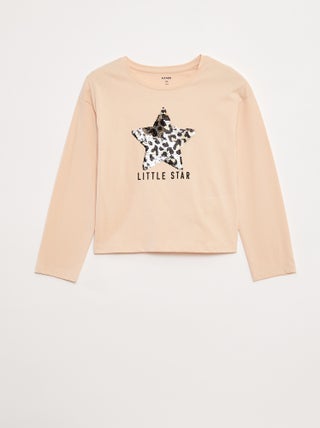 T-shirt de manga comprida com lantejoulas