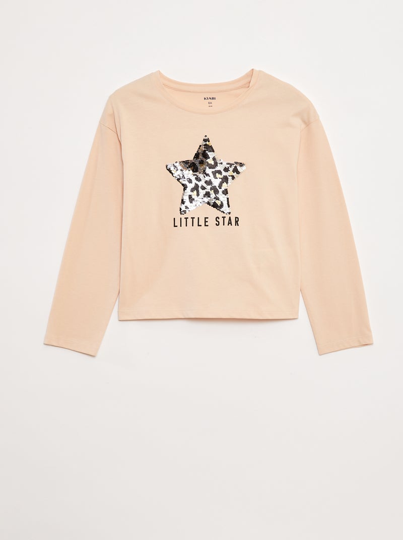 T-shirt de manga comprida com lantejoulas Rosa - Kiabi