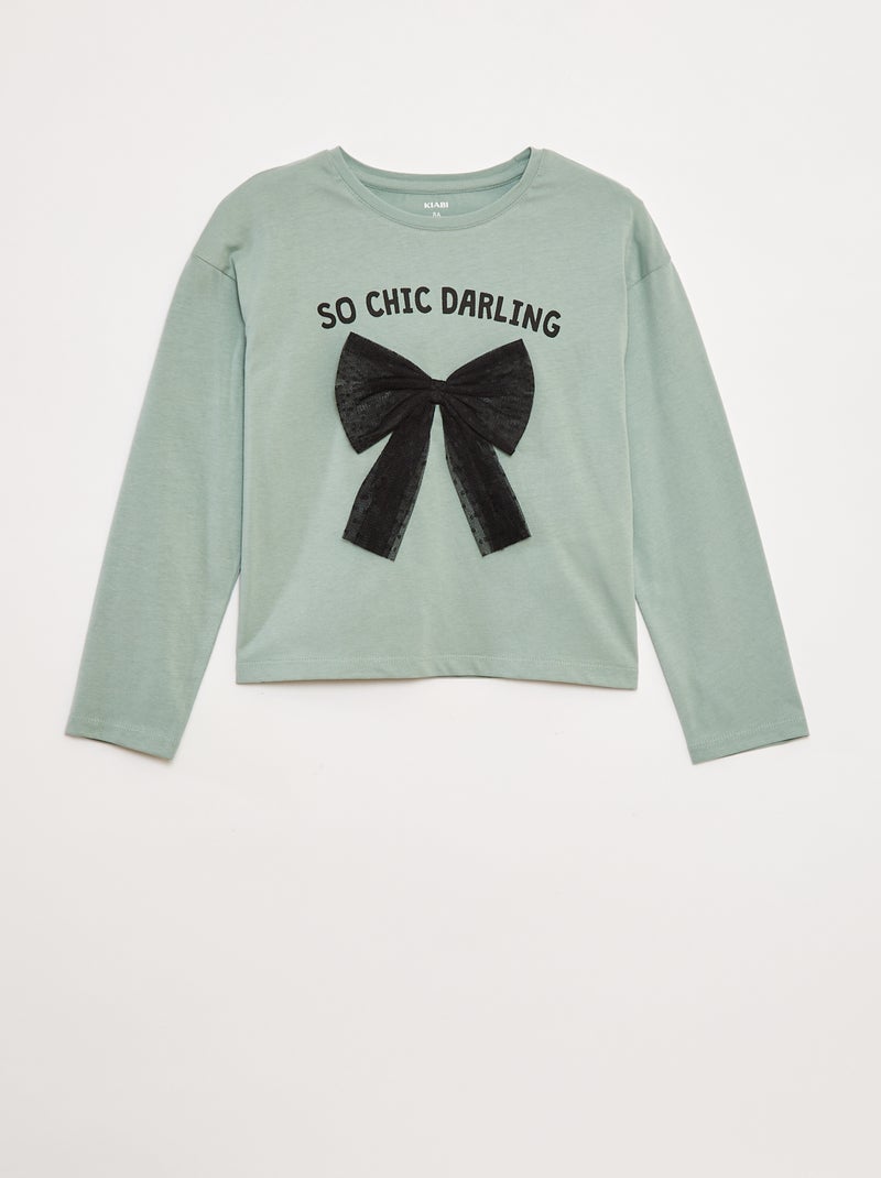 T-shirt de manga comprida com lantejoulas Verde - Kiabi
