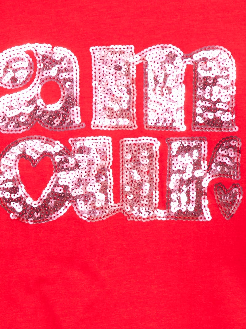 T-shirt de manga comprida com lantejoulas Vermelho - Kiabi