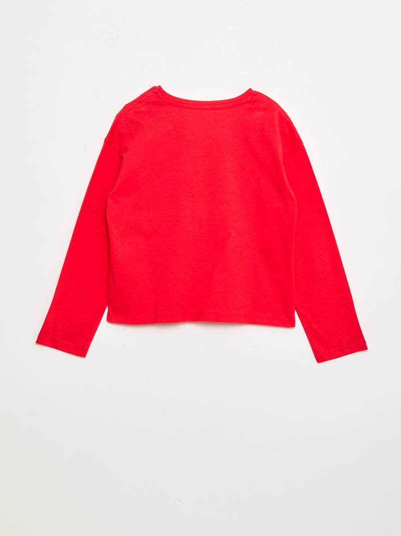 T-shirt de manga comprida com lantejoulas Vermelho - Kiabi