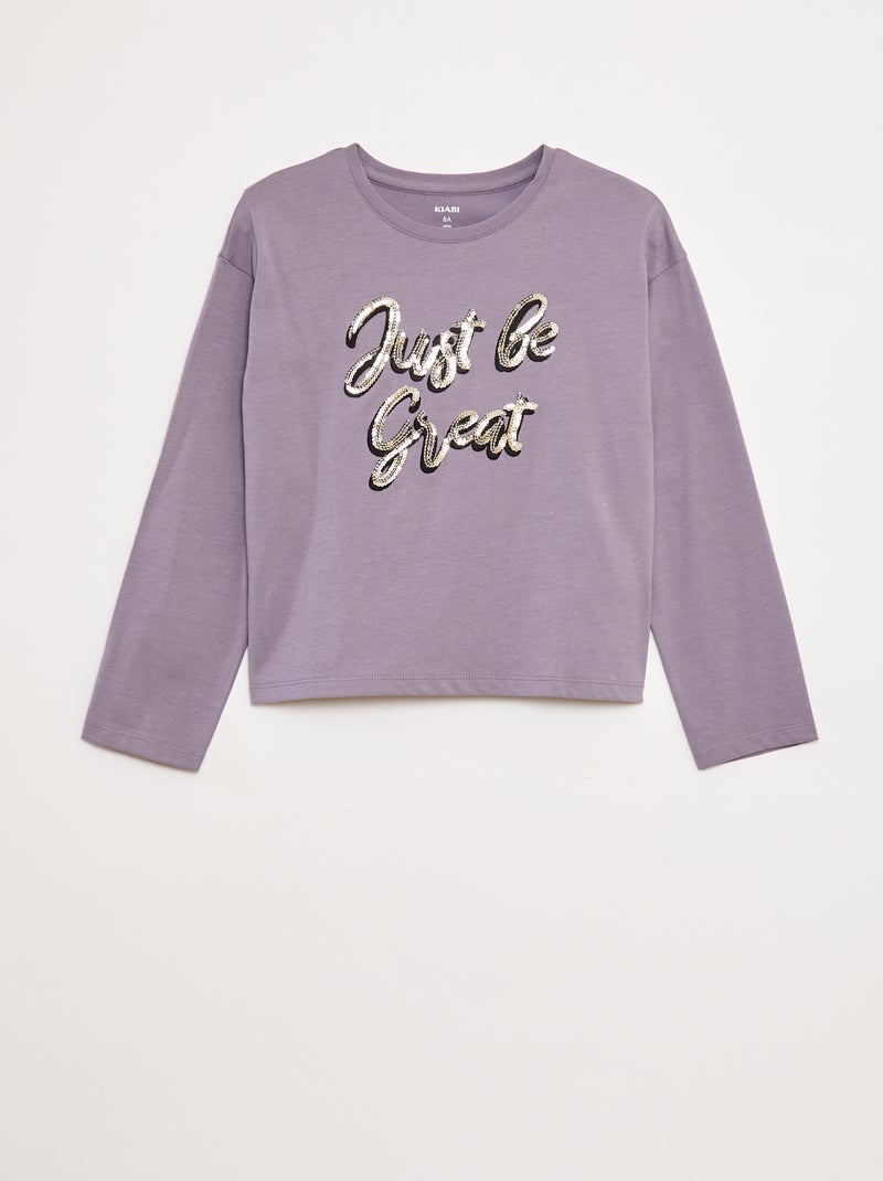 T-shirt de manga comprida com lantejoulas Violeta - Kiabi