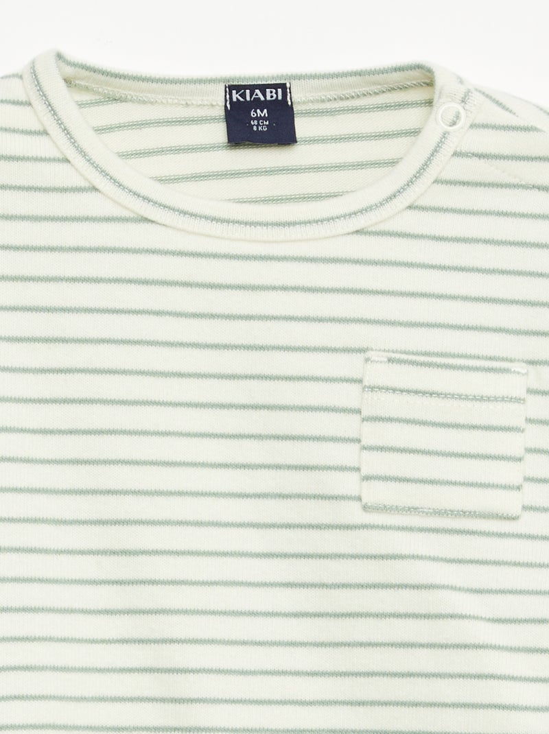 T-shirt de manga comprida com padrão às riscas Branco - Kiabi