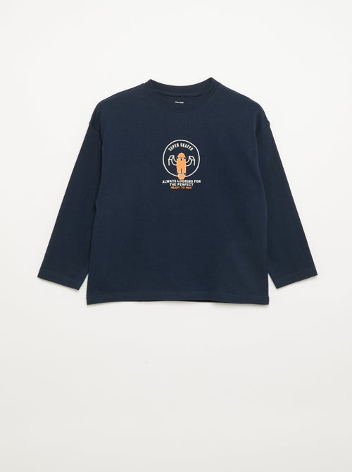 T-shirt de manga comprida com patches à frente e nas costas - Kiabi