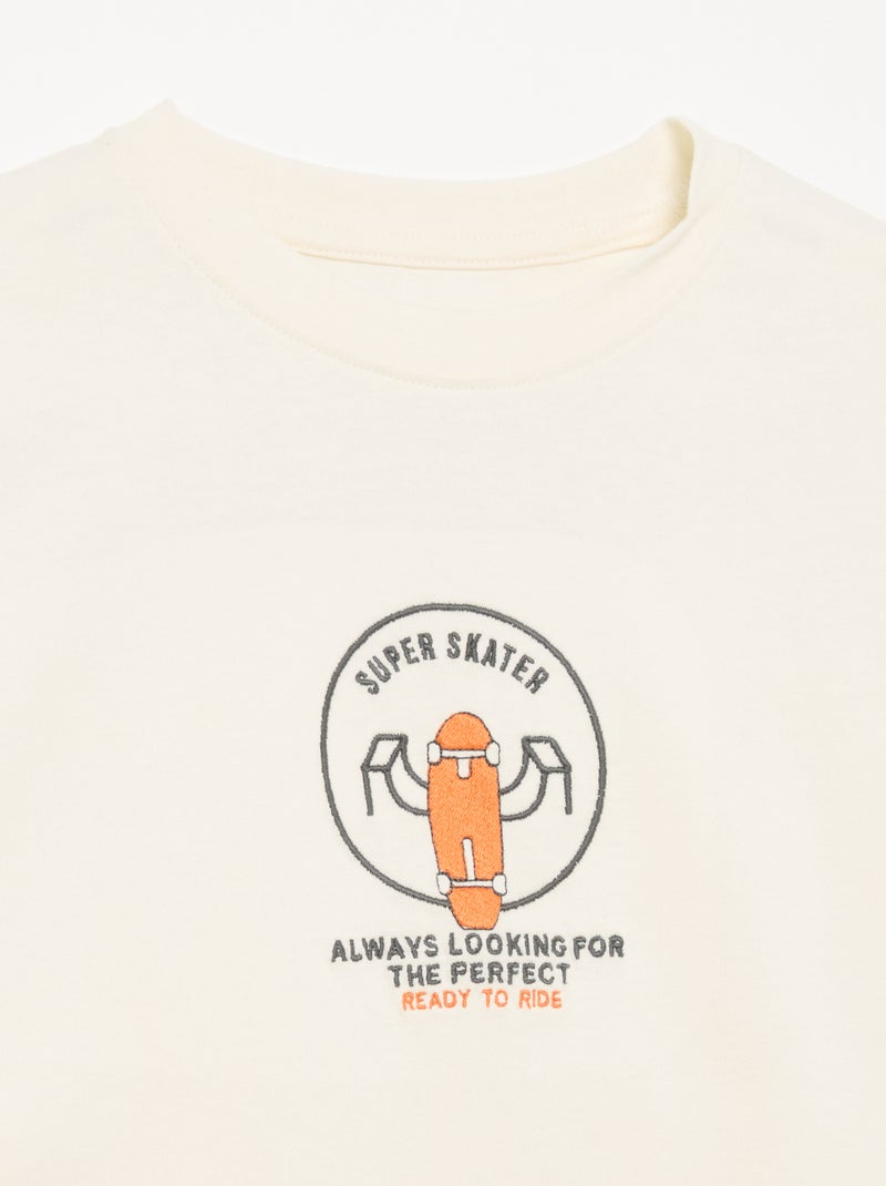 T-shirt de manga comprida com patches à frente e nas costas Branco - Kiabi