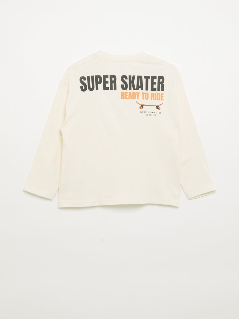T-shirt de manga comprida com patches à frente e nas costas Branco - Kiabi