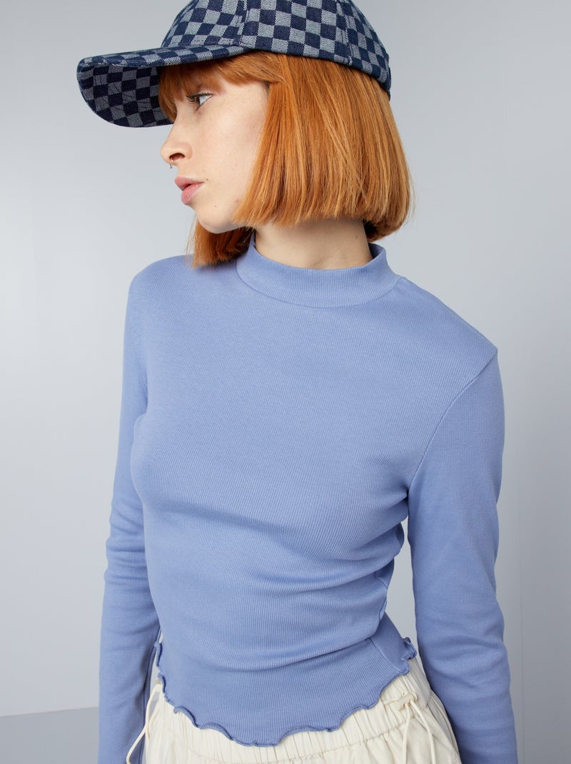 T-shirt de manga comprida com rebordos com folhos AZUL - Kiabi