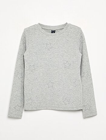 T-shirt de manga comprida com strass