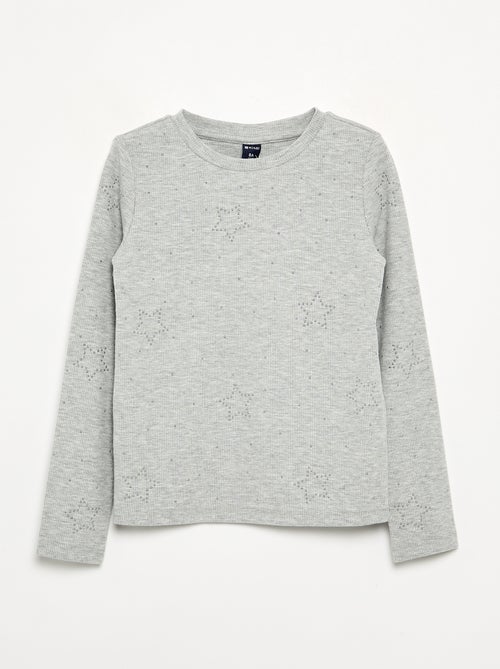 T-shirt de manga comprida com strass - Kiabi