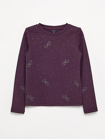 T-shirt de manga comprida com strass