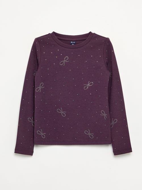 T-shirt de manga comprida com strass - Kiabi
