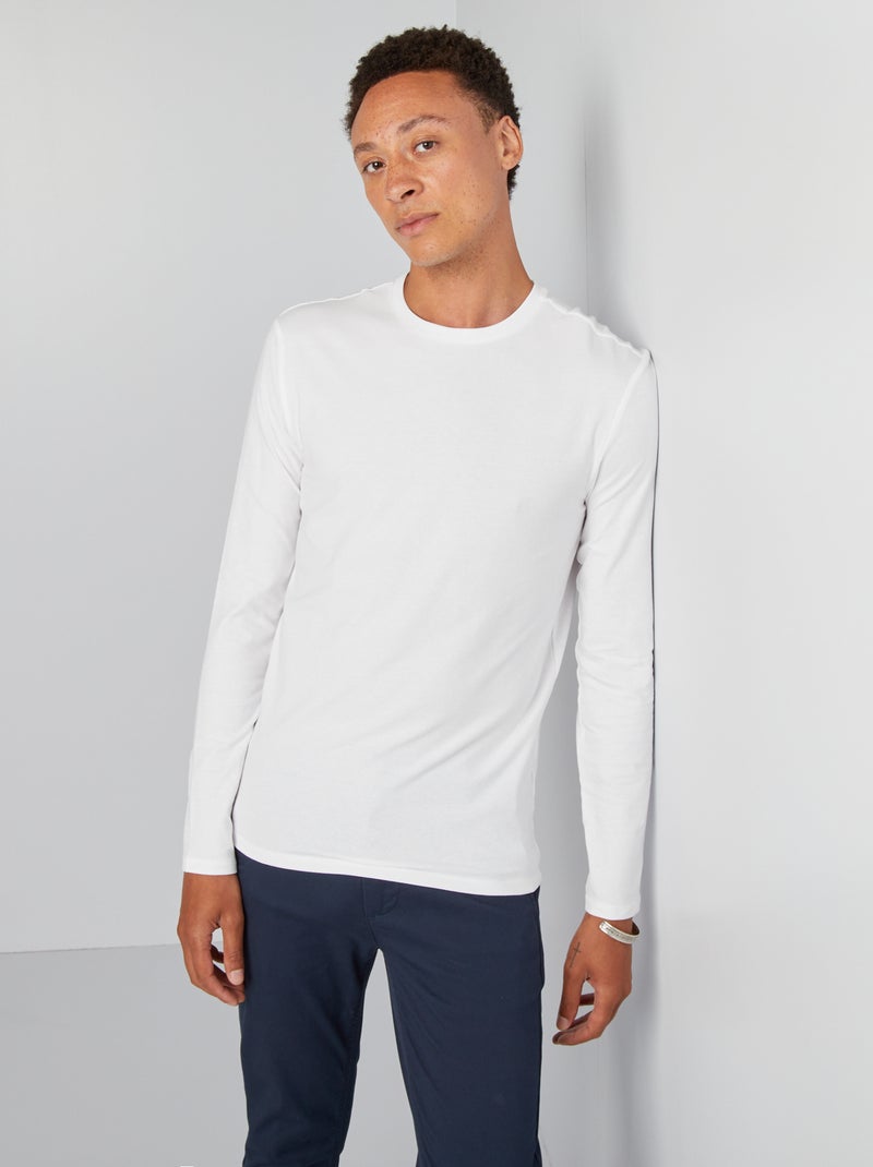 T-shirt de manga comprida de corte musculado Branco - Kiabi