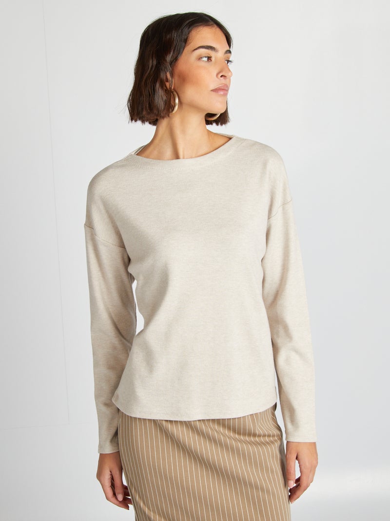 T-shirt de manga comprida de malha peluche BEGE - Kiabi