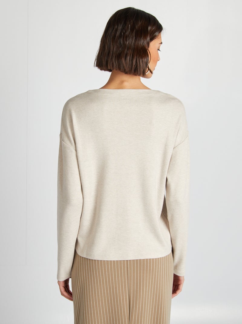 T-shirt de manga comprida de malha peluche BEGE - Kiabi