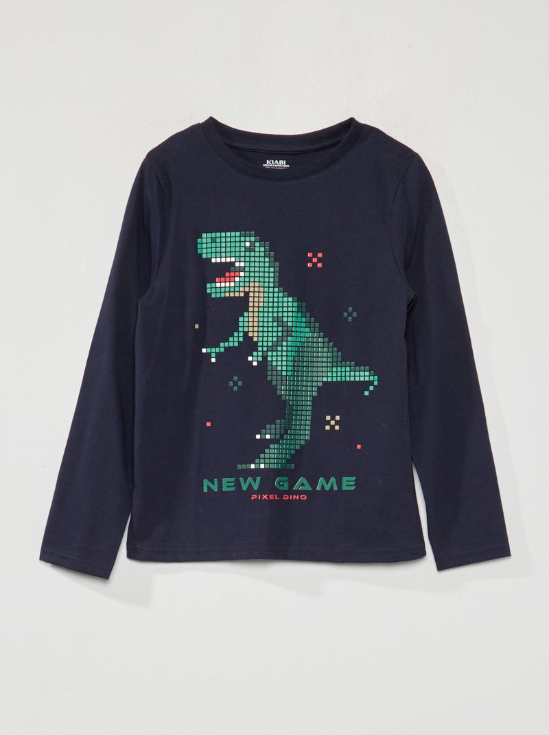 T-shirt de manga comprida 'dinossauro pixel' AZUL - Kiabi