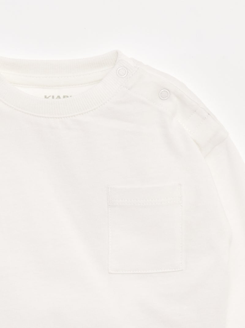 T-shirt de manga comprida e bolso no peito Branco - Kiabi