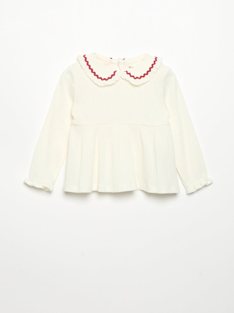 T-shirt de manga comprida e gola Claudine Branco - Kiabi