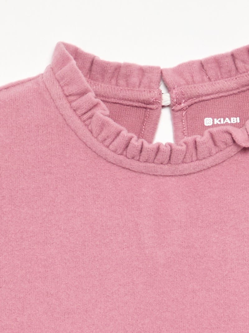 T-shirt de manga comprida e gola com folhos Rosa - Kiabi