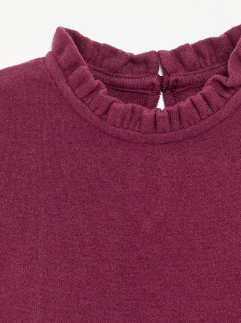 T-shirt de manga comprida e gola com folhos Roxo - Kiabi