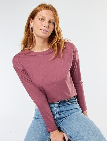 T-shirt de manga comprida e gola redonda