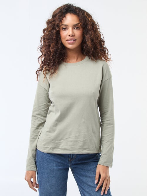 T-shirt de manga comprida e gola redonda - Kiabi