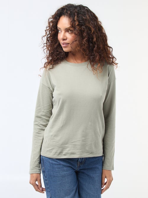 T-shirt de manga comprida e gola redonda - Kiabi