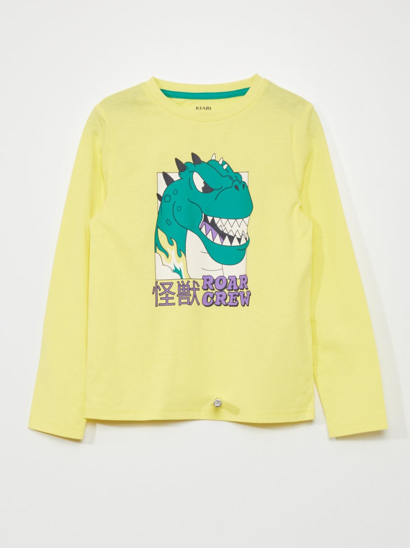 T-shirt de manga comprida em jersey AMARELO - Kiabi