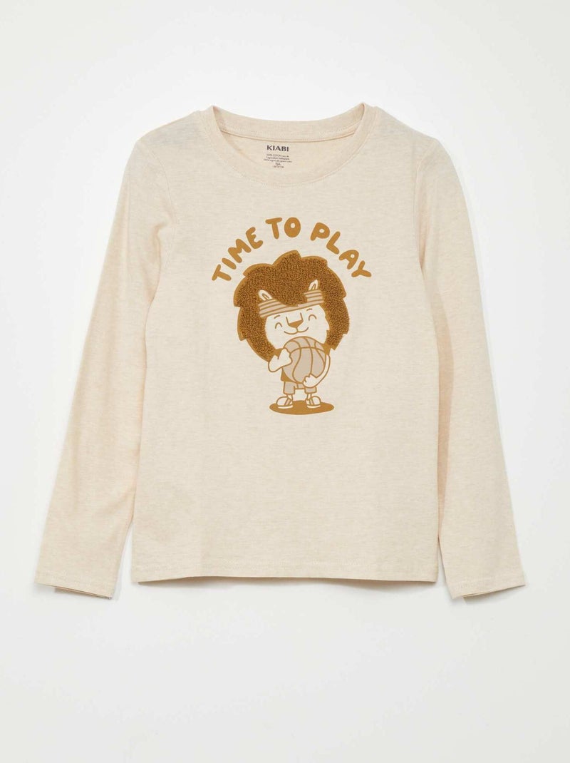 T-shirt de manga comprida em jersey BEGE - Kiabi