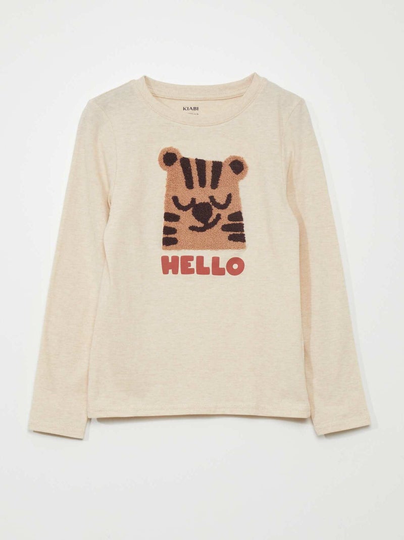 T-shirt de manga comprida em jersey BEGE - Kiabi