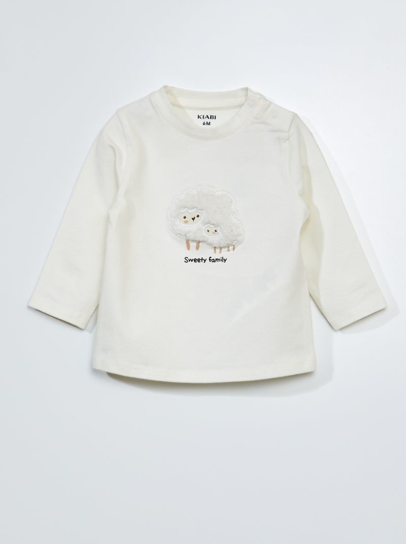 T-shirt de manga comprida em jersey BRANCO - Kiabi