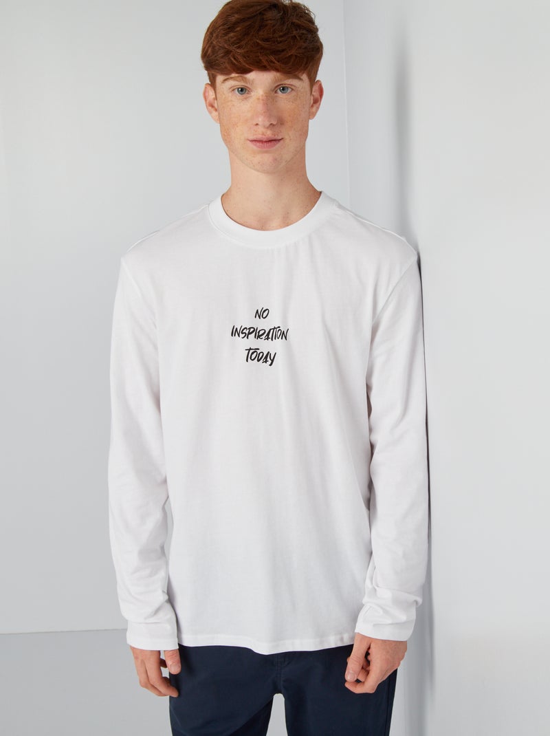 T-shirt de manga comprida em jersey BRANCO - Kiabi
