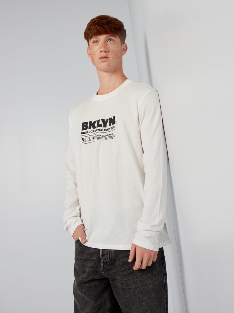 T-shirt de manga comprida em jersey BRANCO - Kiabi