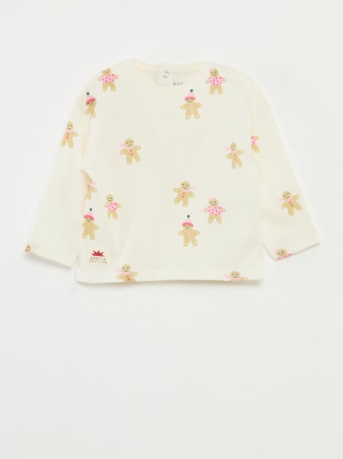 T-shirt de manga comprida em jersey de algodão - Kiabi