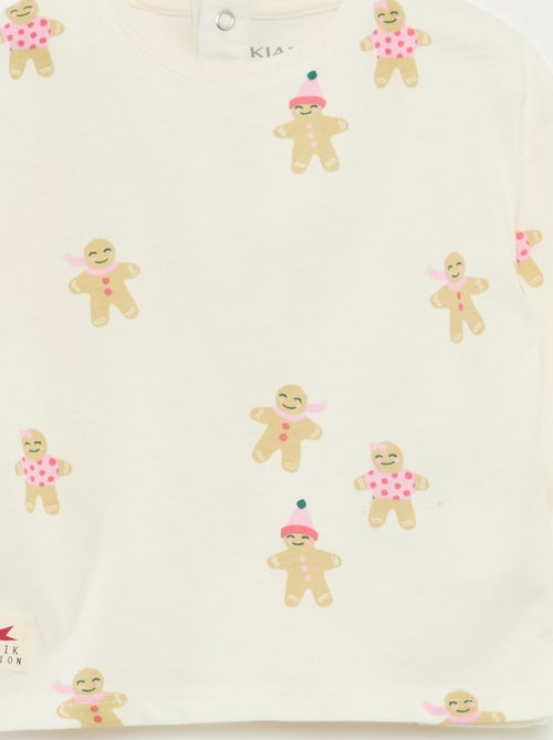 T-shirt de manga comprida em jersey de algodão - Kiabi