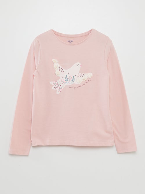 T-shirt de manga comprida em jersey estampado + relevos de fantasia - Kiabi