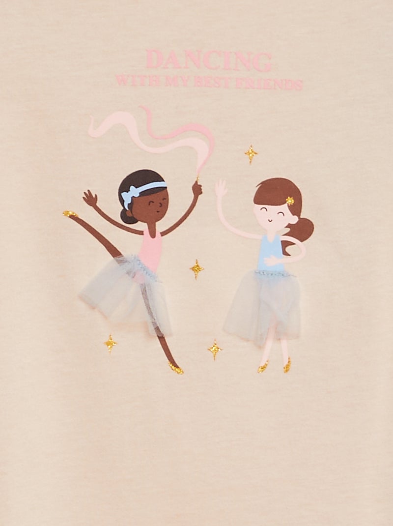 T-shirt de manga comprida em jersey estampado + relevos de fantasia ROSA - Kiabi