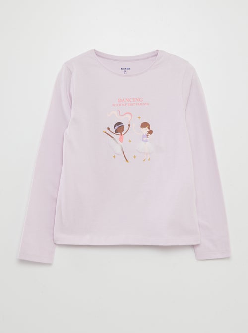 T-shirt de manga comprida em jersey estampado + relevos de fantasia - Kiabi